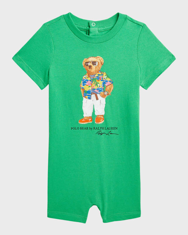 Boy's Polo Bear Short-Sleeve Cotton Jersey Shortall, Size 3M-